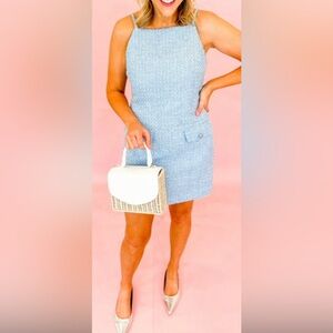 Endless Rose Light Blue Tweed Fabric Elegant Mini Dress size Medium